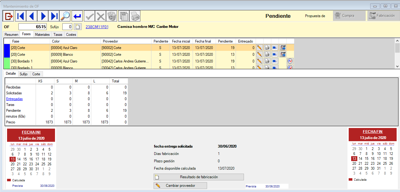 Orden de fabricación. Fases