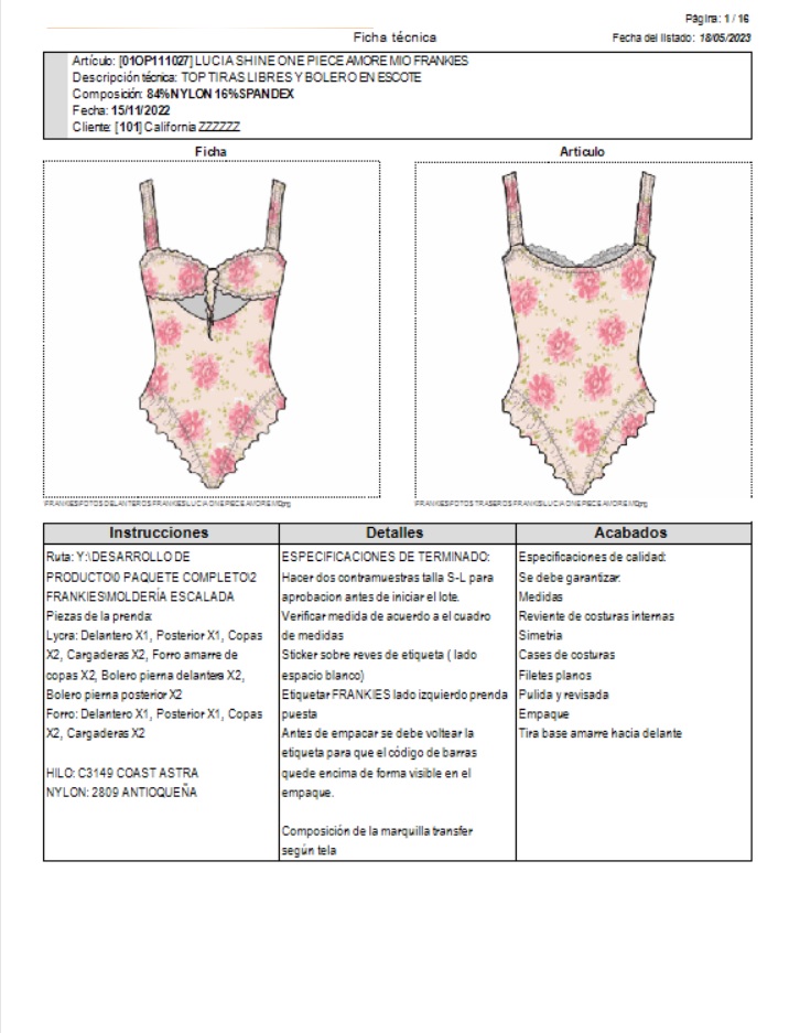 Ficha técnica, instrucciones, acabados