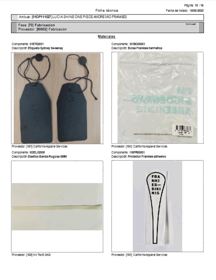 Imagen y proveedor de los materiales