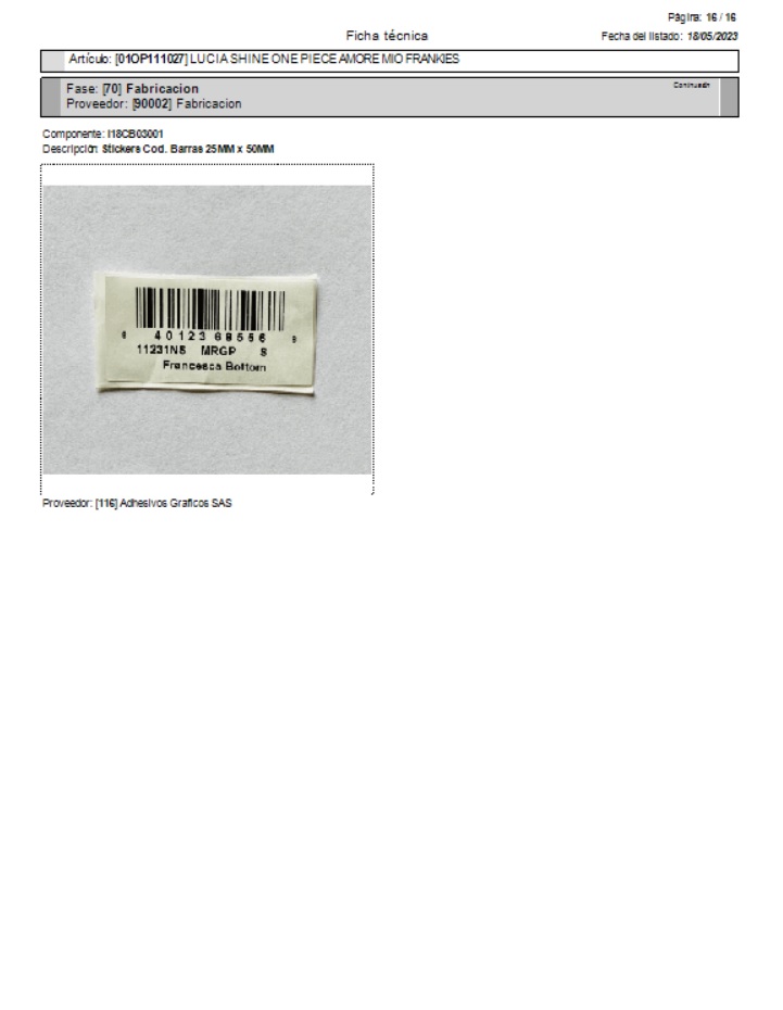 Imagen y proveedor de los materiales