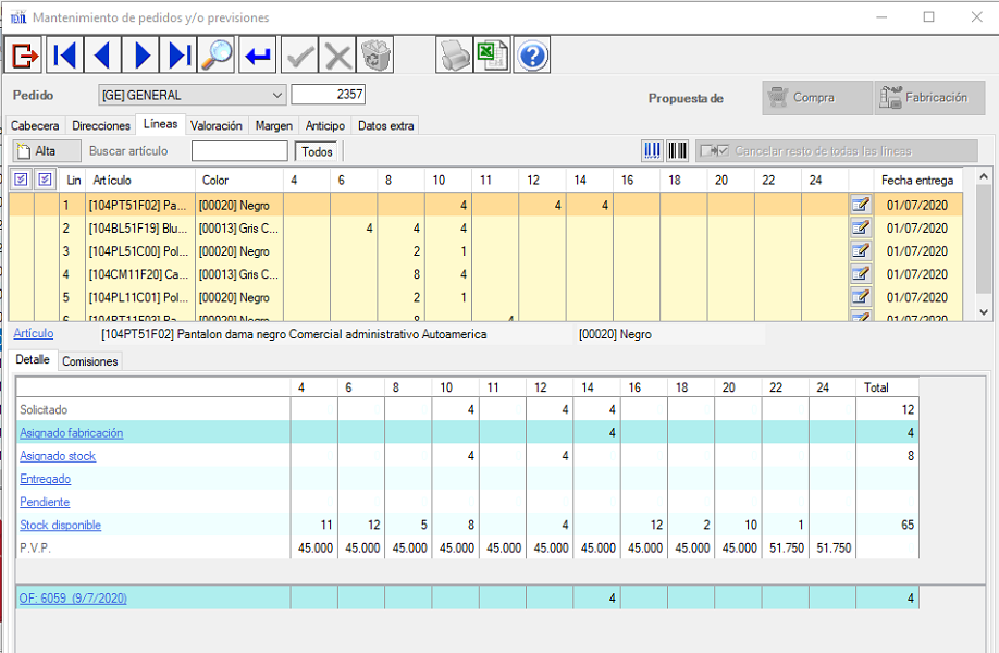 Mantenimiento de pedidos