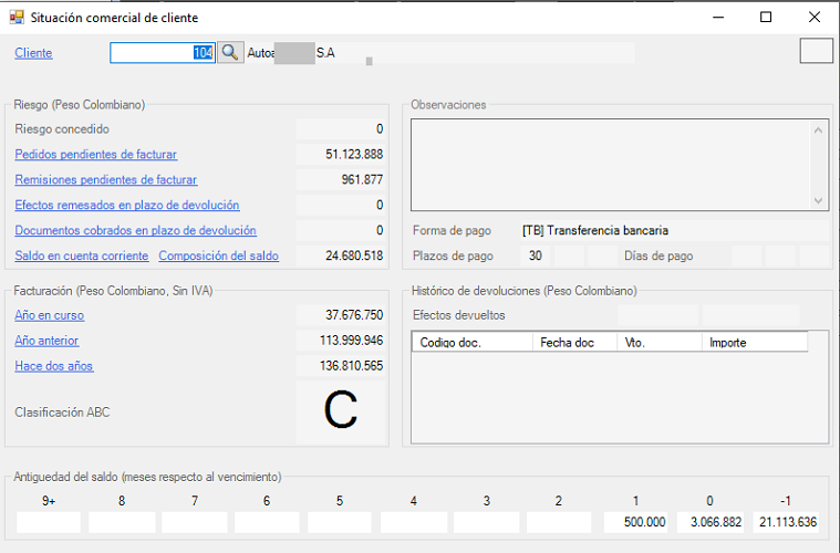 Situación comercial del cliente